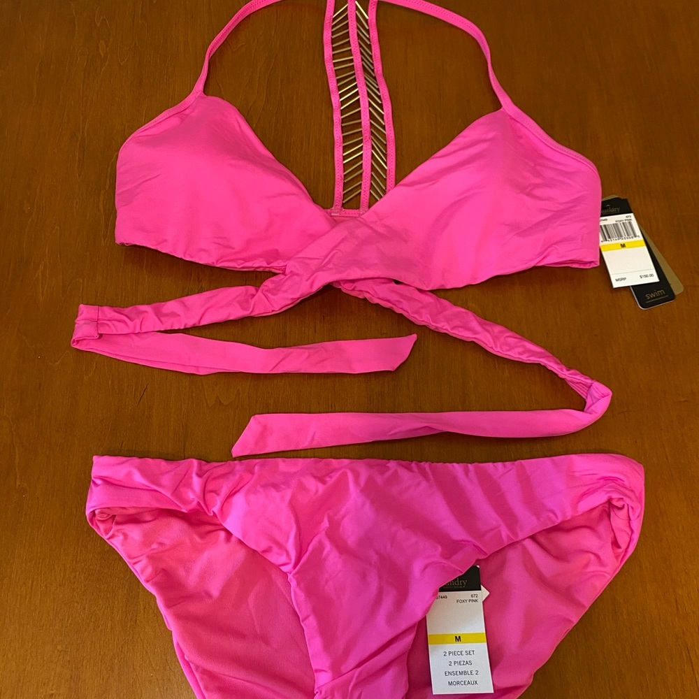 Hot pink gold trim bikini